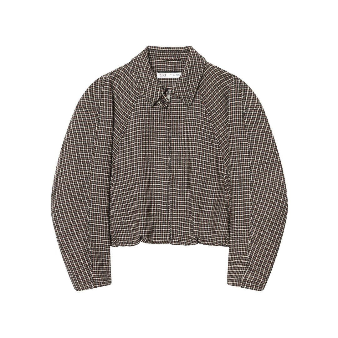Dam Kort-Skärning Houndstooth Bouclé Jacka med Skjortkrage och Figurnära Silhuett