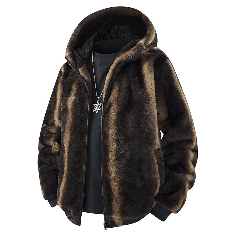 Herr Kapuzen-Fleecejacke i Oversized-Look med Weichem Kunstfellfutter
