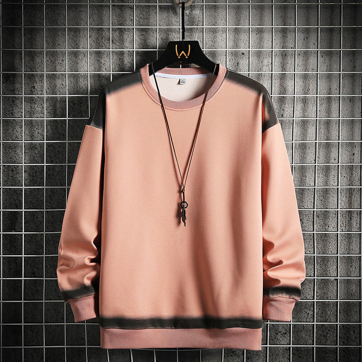 Herr Oversized College-Tröja med Crew Neck, Contrasted Spray Effect och Ribbad Fåll
