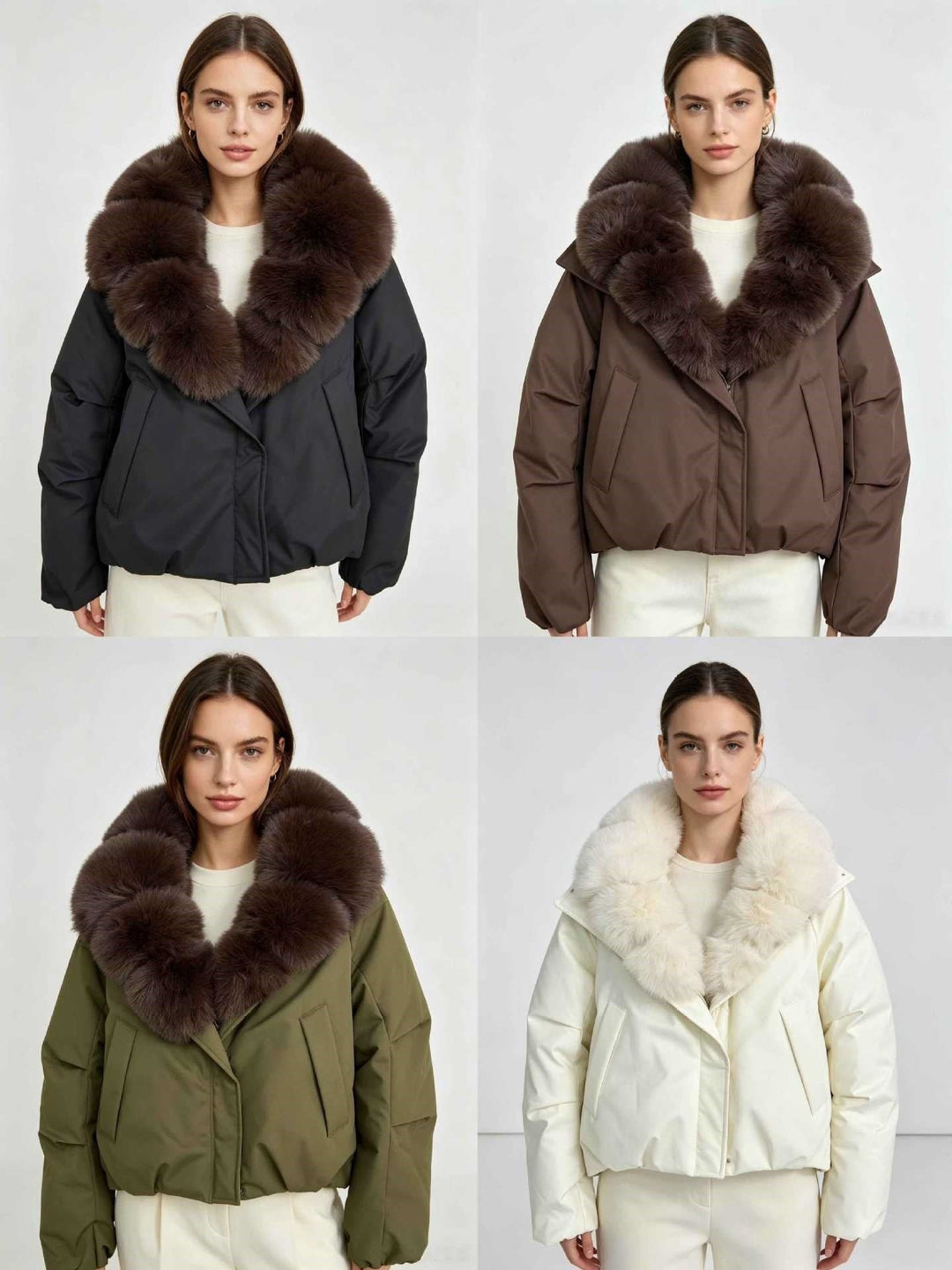 Dam kort parka med extra voluminous fur krage och vindtät thermal foder