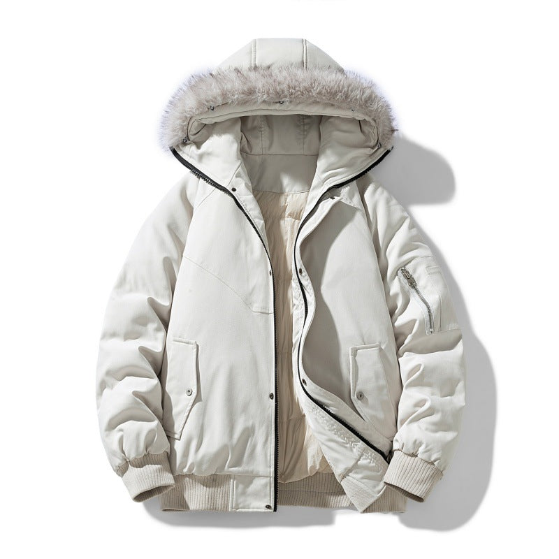 Herr quiltad vinter parka med avtagbar fusk päls huva och vindtät padding