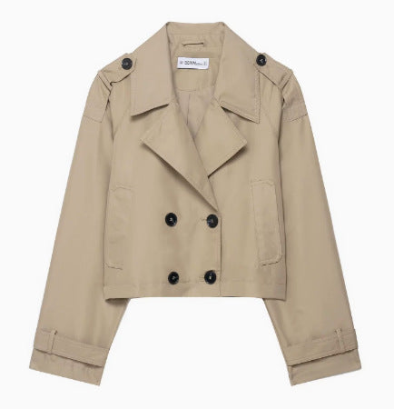 Dam 700+ Kort Trench Blouson med Double-Breasted Knapp Knäppning och Shoulder Patches