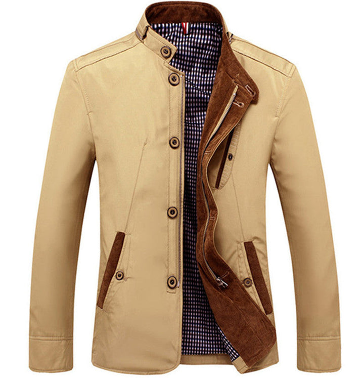 Herr Lätt Canvas Fältjacka med Stående Krage och Combined Zipper-Button Fram