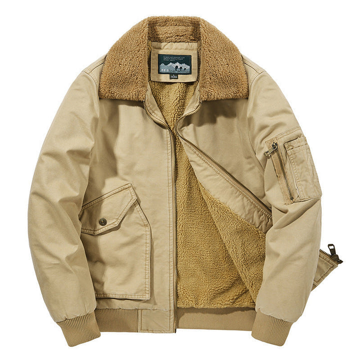 Herr Aviator Blouson Tillverkad av Canvas med Sherpa Krage, Teddy Fleece Inre Foder, och Multifunctional Fickor
