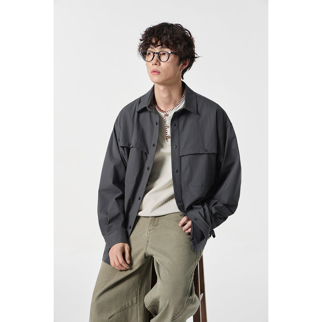 Unisex Oversized Skjorta Jacka i Utility Stil med Tryckknappsslå