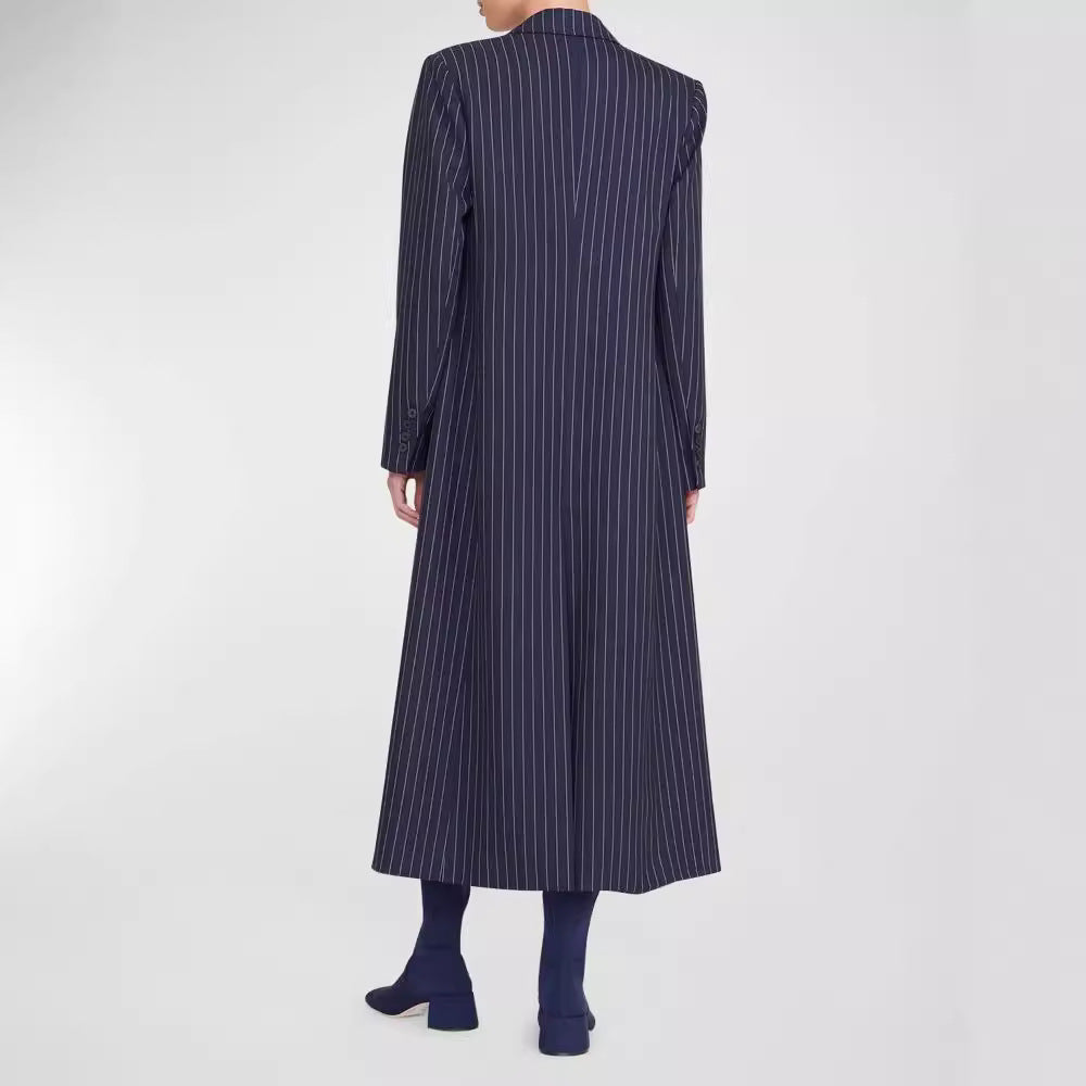 Dam oversize lång modell kappa in Pinstripe look med Slit och Flap fickor