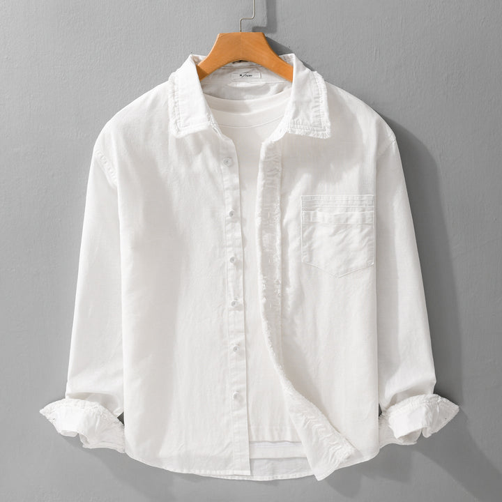 Herr Fringe Overshirt Tillverkad av Bomullsblandning med Bröstficka och Knapp Slå