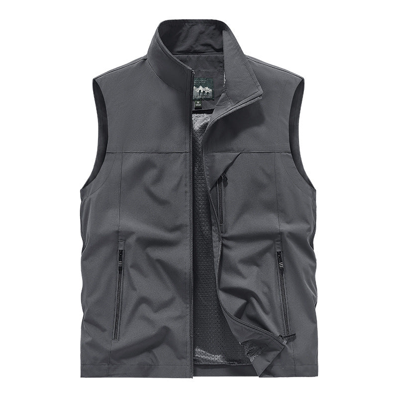 Herr Andningsbar Softshell Utility Väst med Hög Stående Krage, Vattenavvisande Yttre Lager och Flera Dragkedjefickor