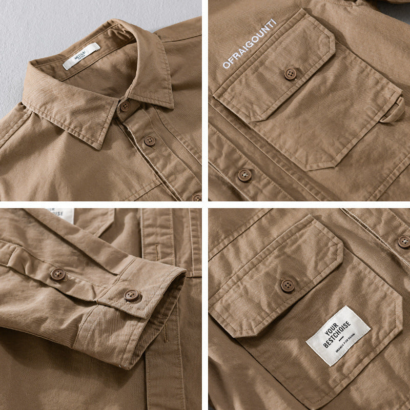 Herr Fält Overshirt i Militär Stil med Utanpå Bröstfickor och Avslappnad Passform