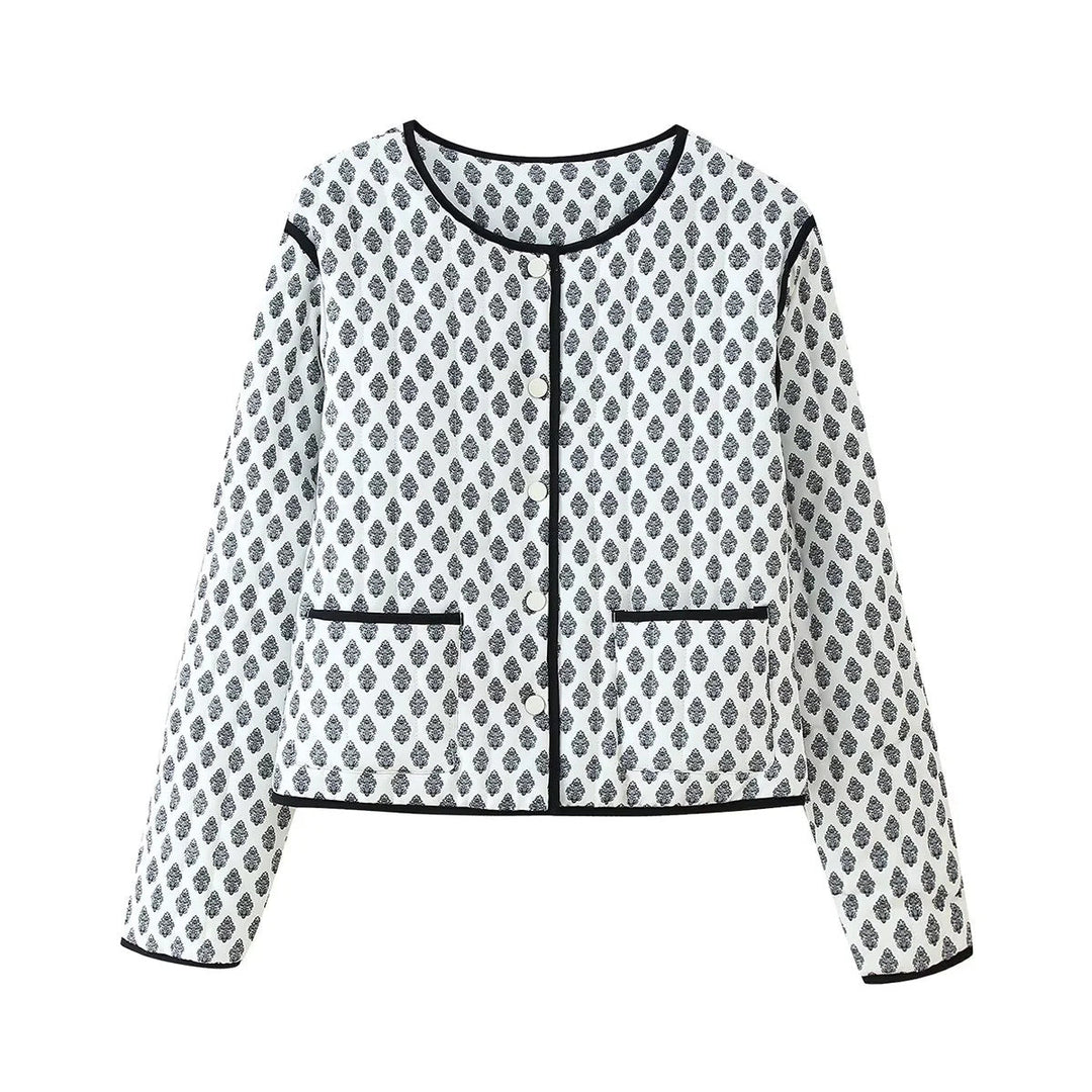 Dam vadderad kort jacka med round neckline, snaps och kontrast piping