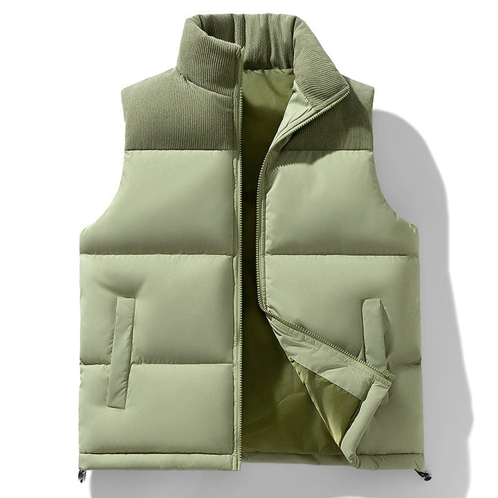 Unisex vadderad quiltad väst med manchester kant, High Stand krage, och Adjustable Drawstring