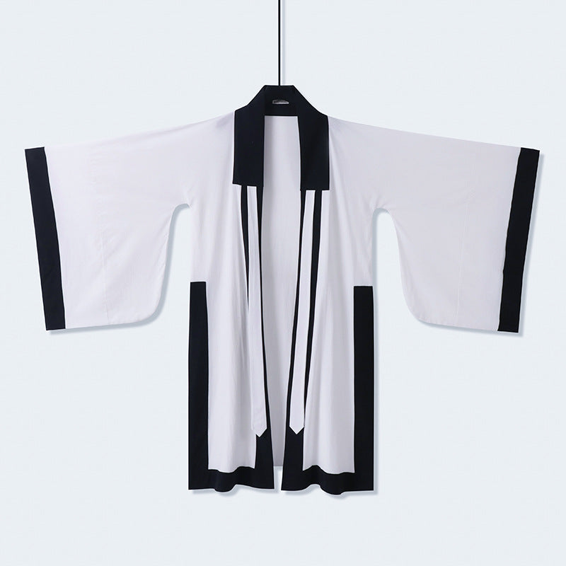 Unisex oversize Kimono-kofta med kontrast trim, knytband och utanpåfickor