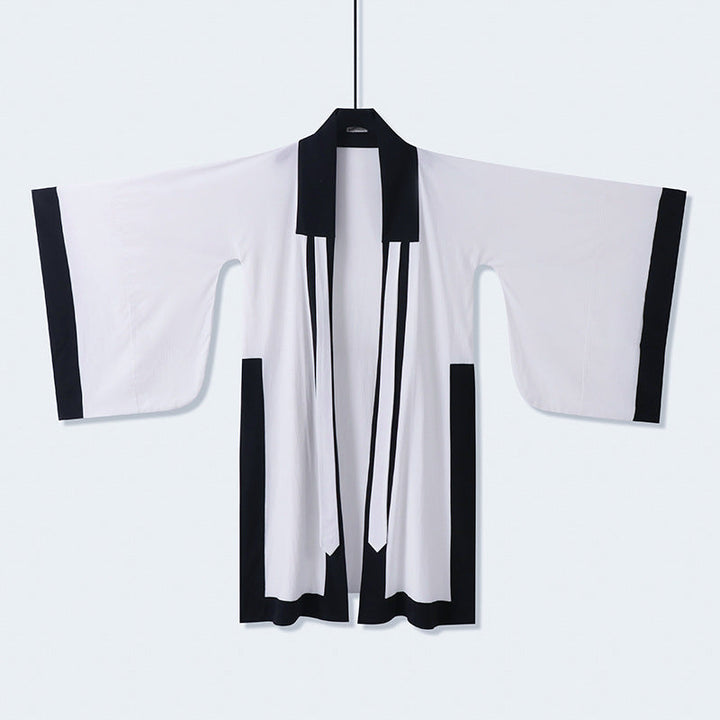 Unisex oversize Kimono-kofta med kontrast trim, knytband och utanpåfickor
