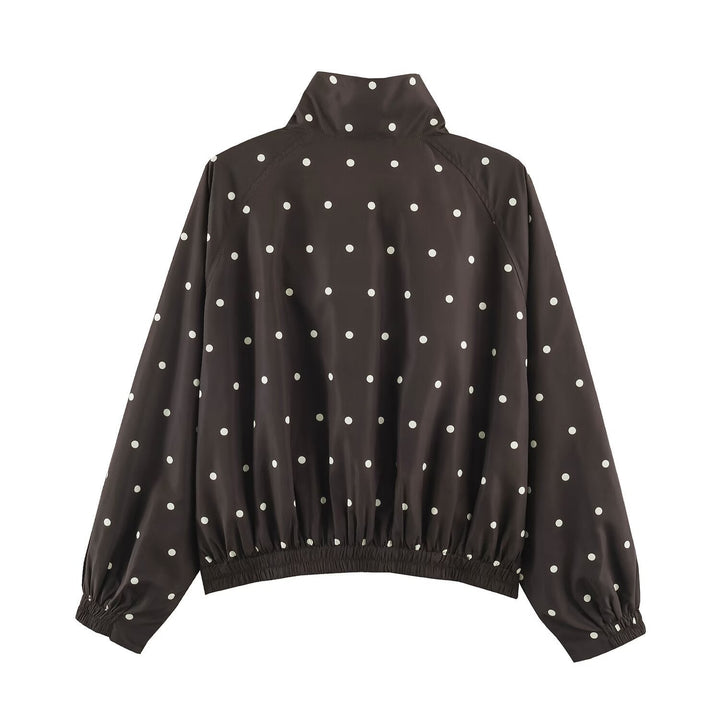Dam Oversized Vindjacka med Dot Tryck, Hög Ståkrage och Elastic Fåll