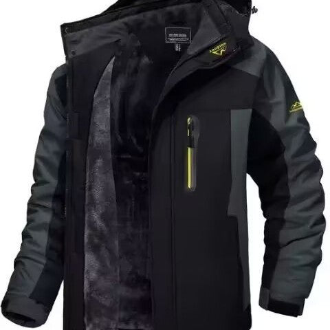 Herr trekking parka med värm teddyfoder, avtagbar huva, och vattentät softshell ytter lager