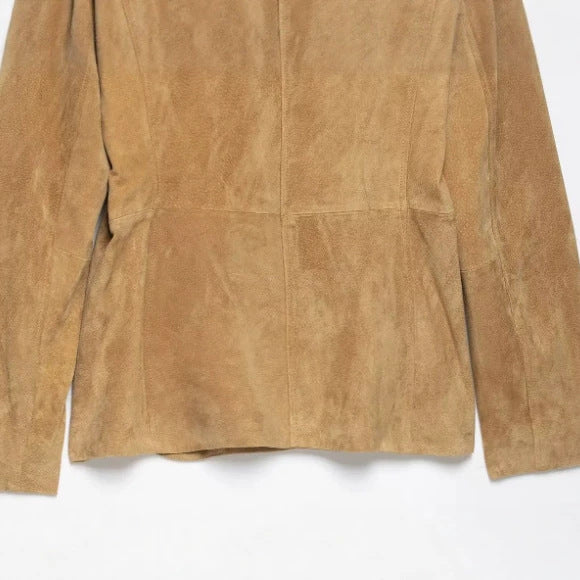 Dam Tailored Suede Jacka i Military Look med Stå Krage, Lock Fickor och Dold Knapp Knäppning