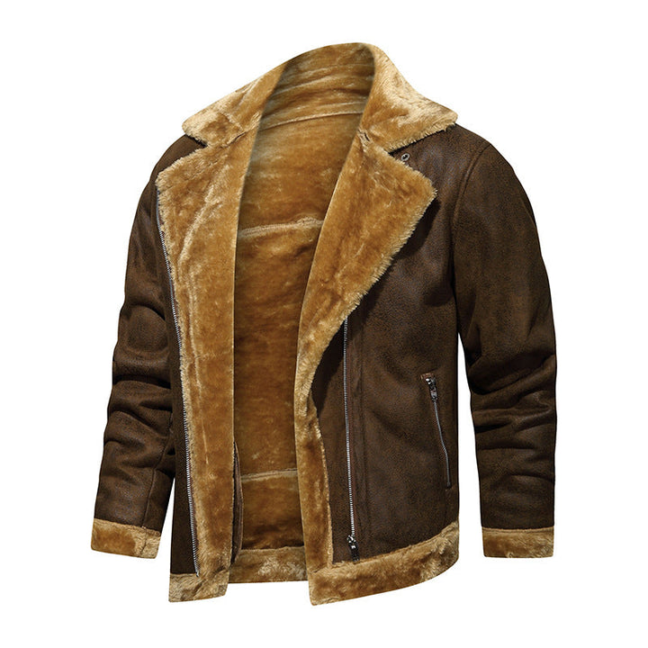Herr Lambskin Imitation Pilot Jacka med Mysig Imitation Päls Foder
