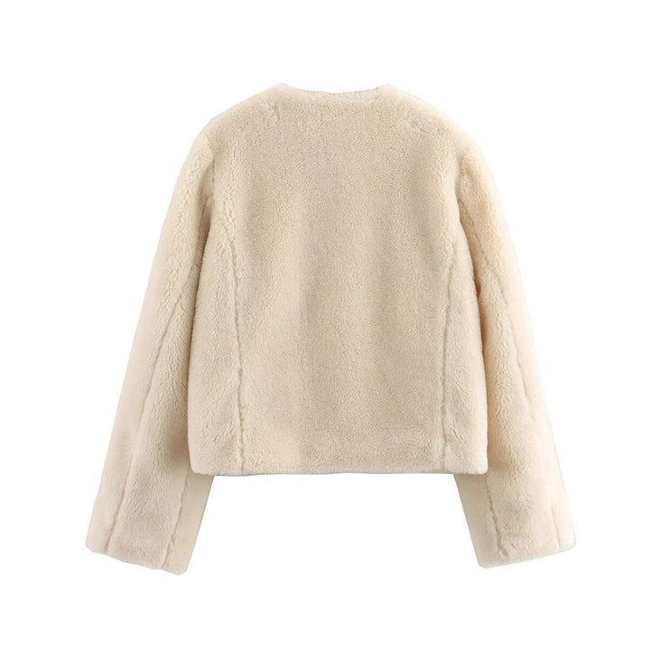 Dam kort skärning teddy jacka med Toggle Fastenings och utanpåfickor