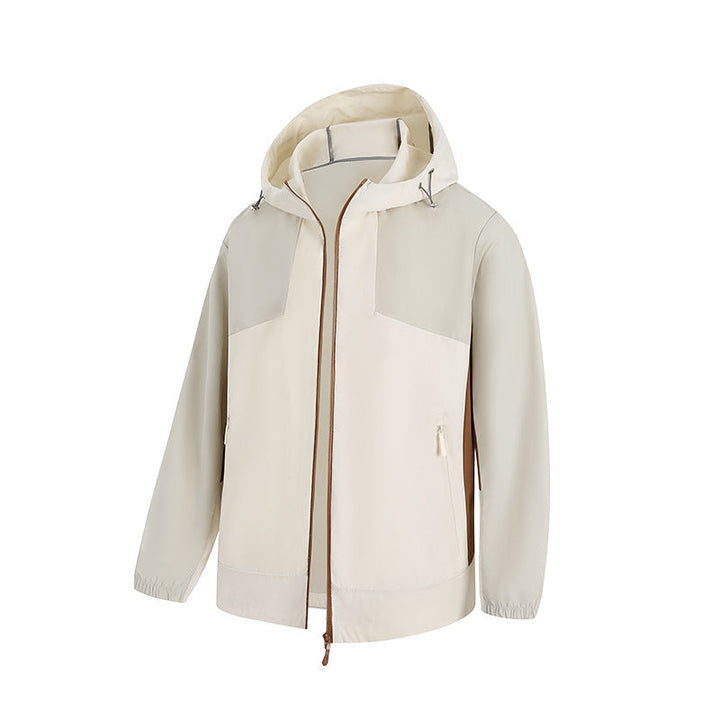 Herr Lätt Two-Tone Water-Repellent Jacka med Huva med Hel Dragkedja och Elastiska Muddar
