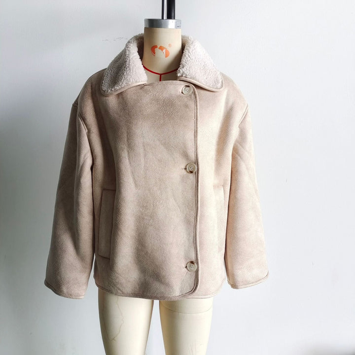 Dam Boxy jacka in Sheepskin look med teddyfoder och stor Lapel