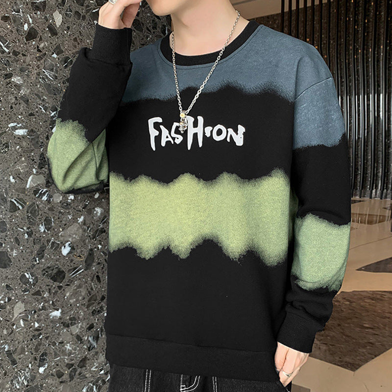 Herr Oversized College-Tröja med Tie-Dye Effect, Crew Neck och Tryck