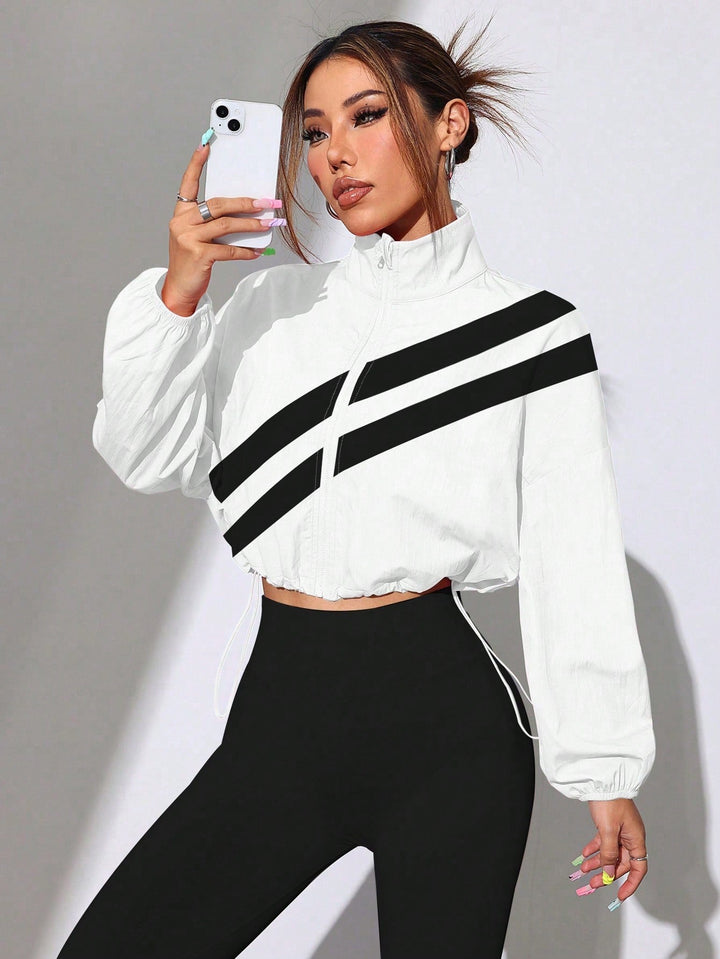 Dam Cropped vindjacka med hög krage och Drawstring