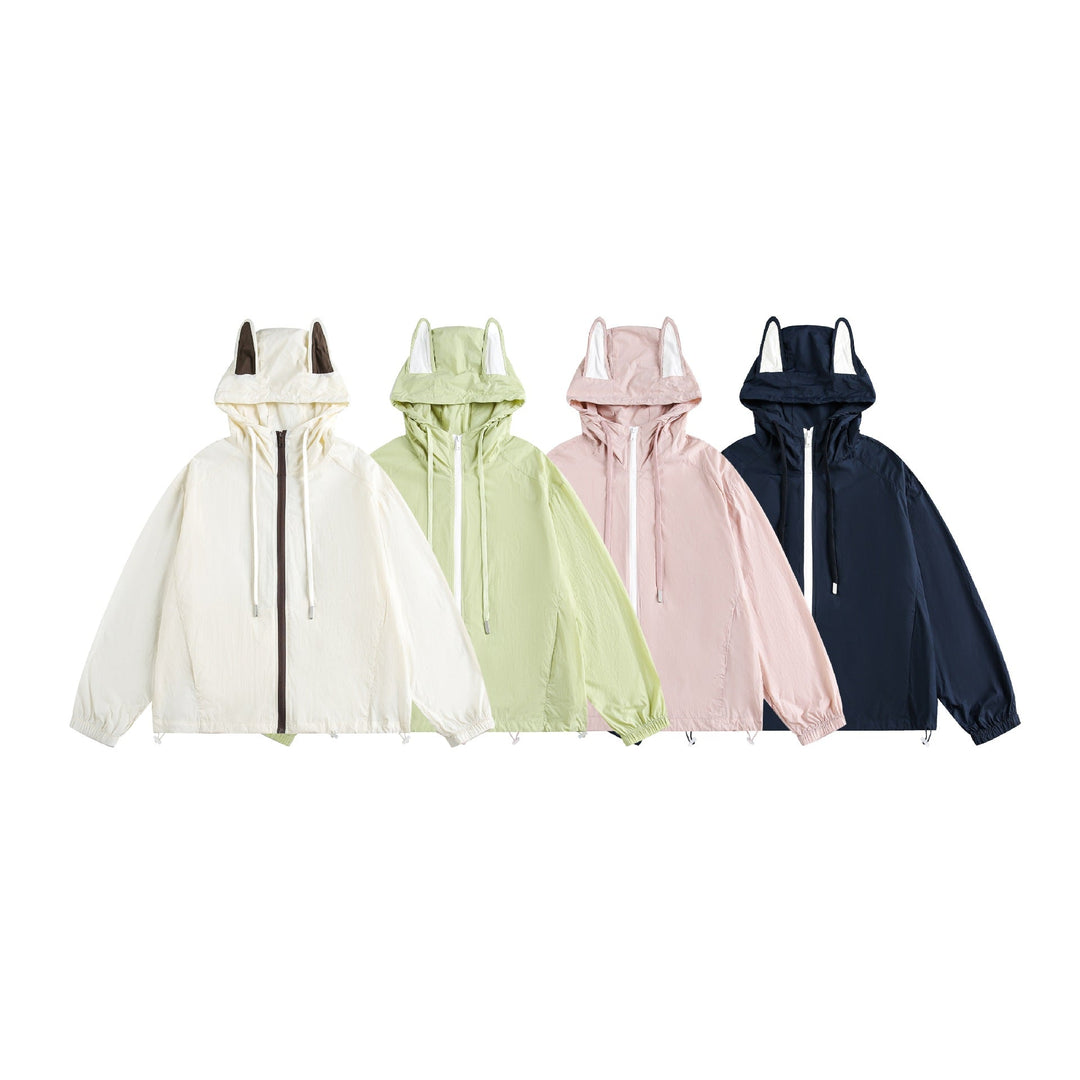 Dam Light med Huva Anorak med Ear Appliqué och Dragsko