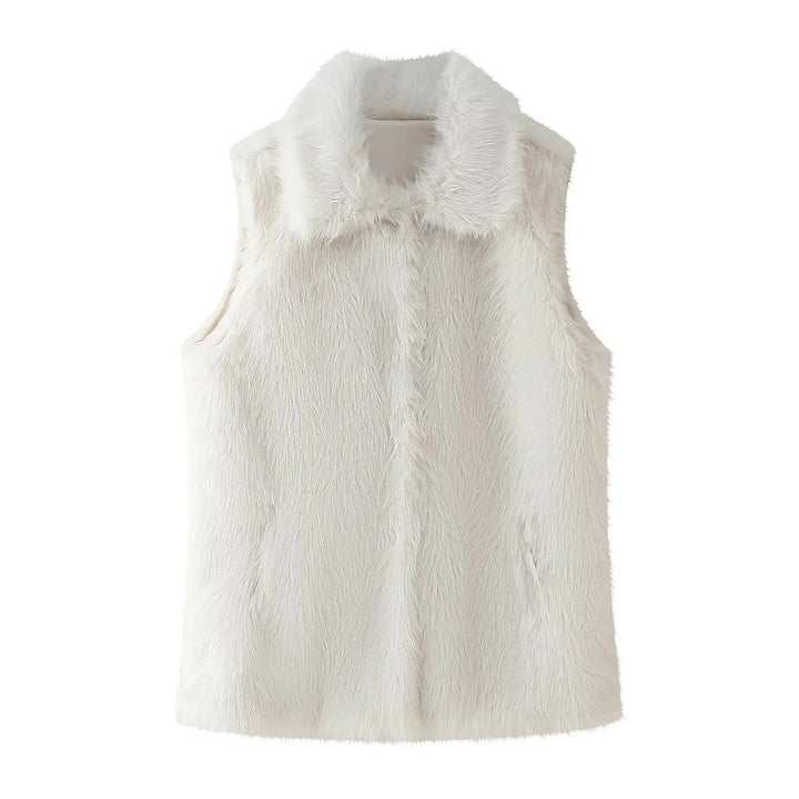 Dam sleeveless faux fur väst med bred sjalkrage, concealed snap knäppning och värmande foder