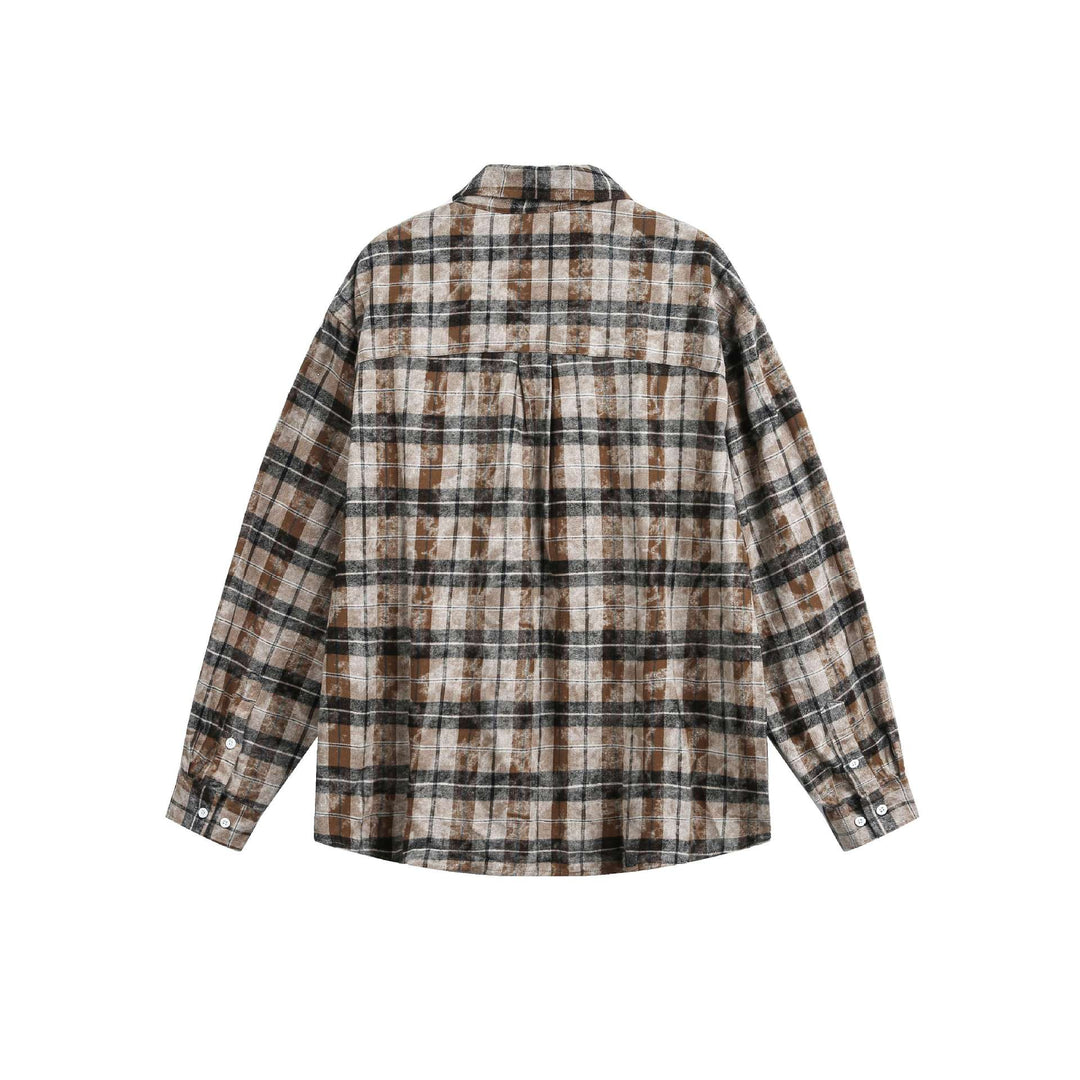 Unisex Oversized Flanell Skjorta Jacka i Boxig Skärning med Bröstficka