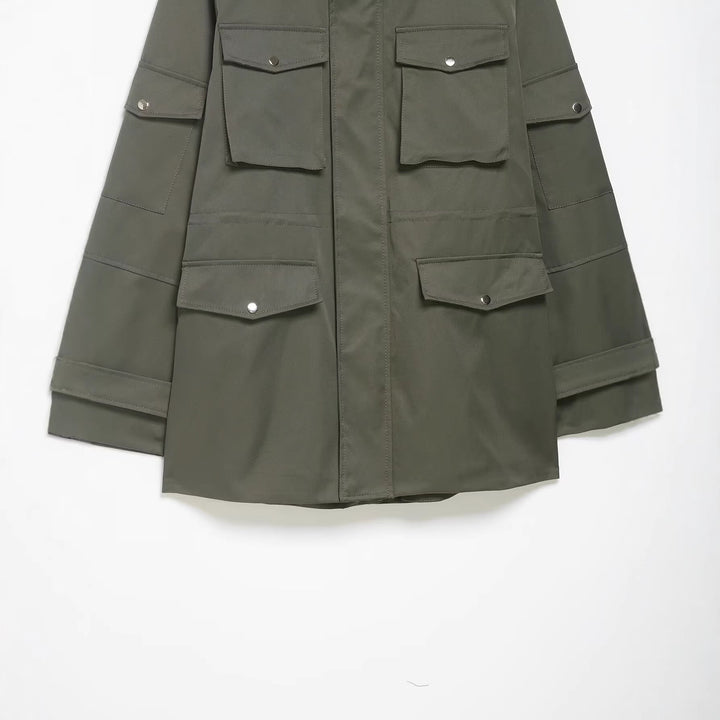 Dam Utility Parka med Standing Krage, Four Lock Fickor och Oversize Skärning