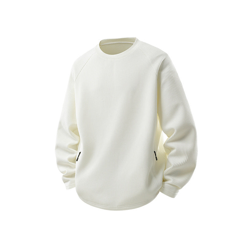 Herr Waffle Structure Termisk College-Tröja med Raglanärmar och Zippered Fickor Drune
