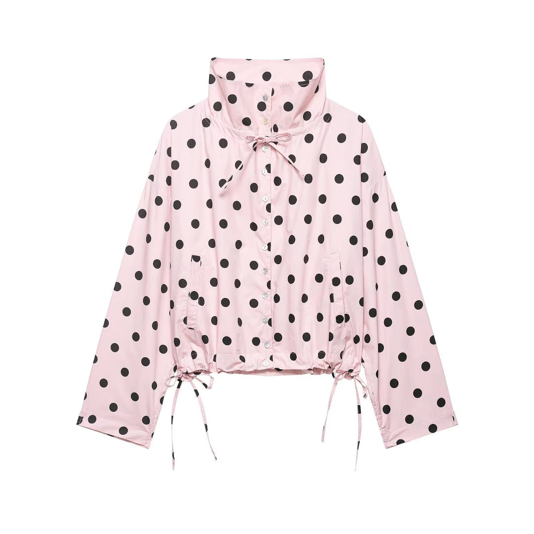 Dam Prickig Prick Kort Övergångsjacka med Hög Stå Krage, Drawstring och Oversize Ärmar