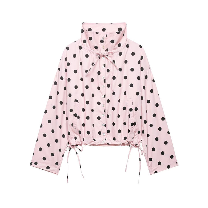 Dam Prickig Prick Kort Övergångsjacka med Hög Stå Krage, Drawstring och Oversize Ärmar