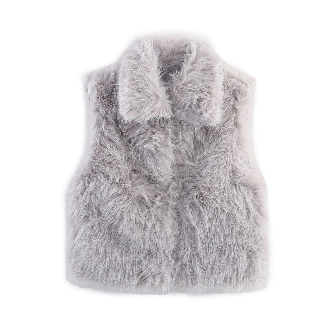 Dam ärmlös Faux Fur väst med vid Shawl krage