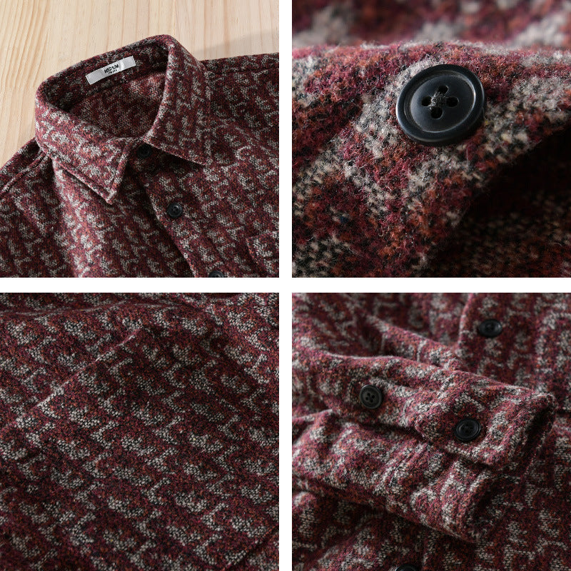 Herr Strukturerad Jacquard Överskjorta med Bröstficka och Ledig Passform