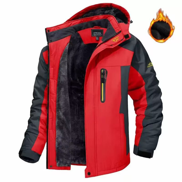 Herr trekking parka med värm teddyfoder, avtagbar huva, och vattentät softshell ytter lager