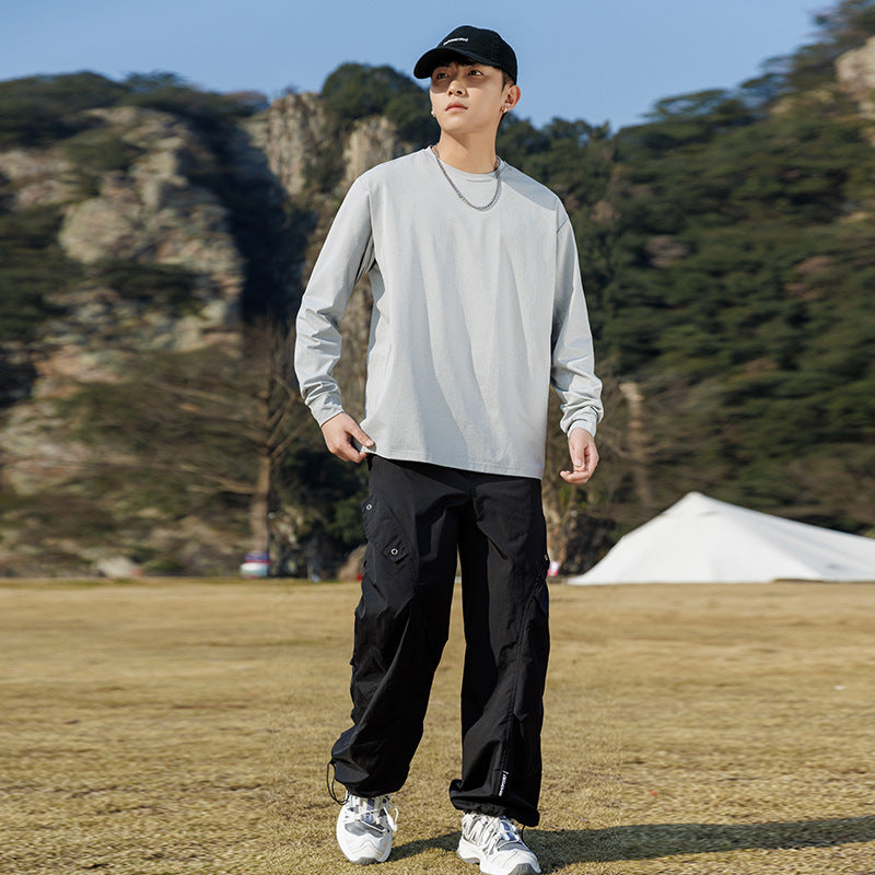 Herr Oversized College-Tröja Gjord av Bomullsblandning med Round Neckline och Ribbstickade Muddar