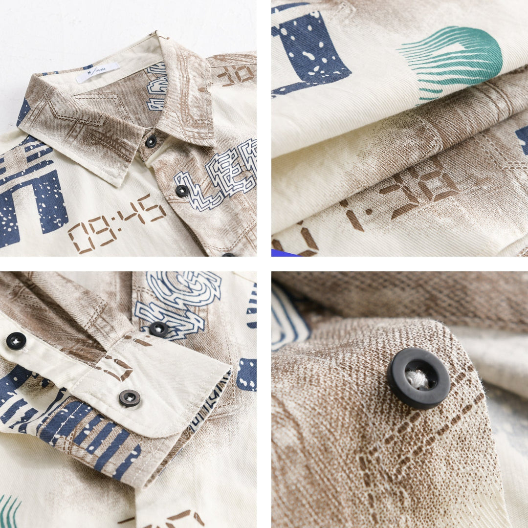 Herr Grafisk Tryck Overshirt i Avslappnad Passform med Bröstfickor