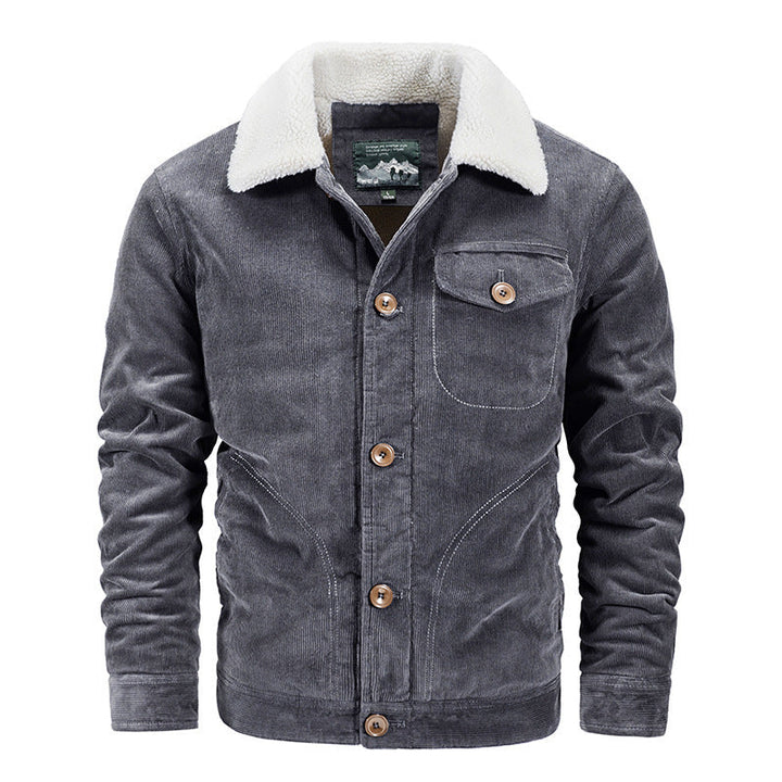 Herr Manchester Worker Jacka med Sherpa Krage, Button-Up Fram och Vintage Work Detaljer