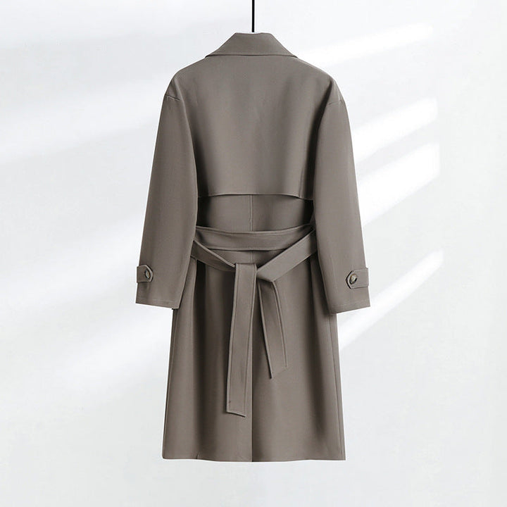 Dam skräddad double-breasted trenchcoat med knytband och shawl krage