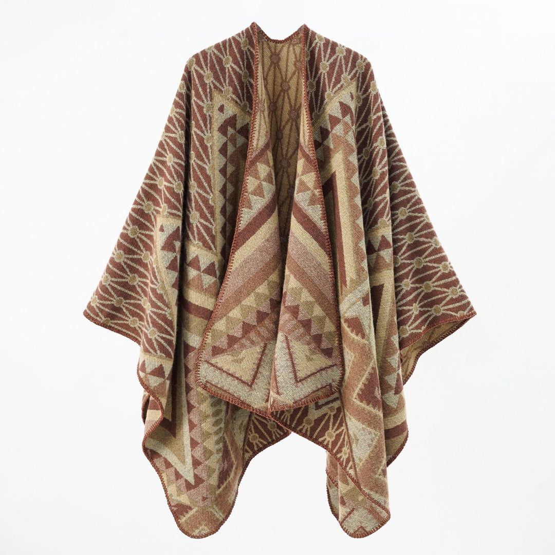 Dam Structured Jacquard poncho Overlay med Graphic Ethno mönster och Open kimono Fall