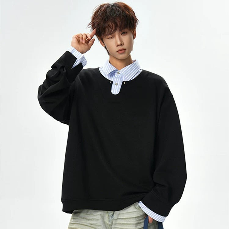 Herr Oversized College-Tröja med V-Notch Krage och Drop Axel