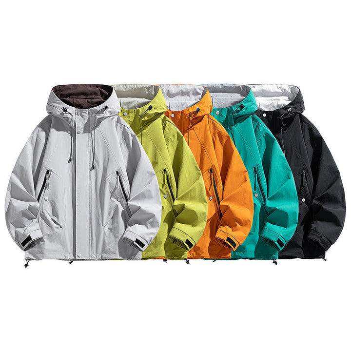 Unisex lätt vindtät outdoorjacka med huva, vattenavvisande outer shell och adjustable fåll