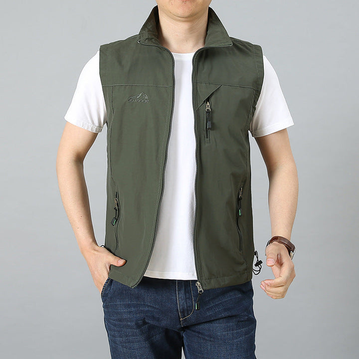 Herr Lätt Technical Utility Väst med Zippered Bröstficka och Wind-Resistant Skal