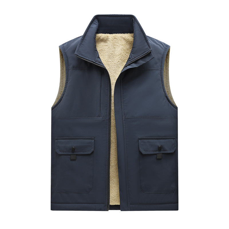 Herr Insulated Utomhus Utility Väst med Teddyfoder och Fram Lock Fickor