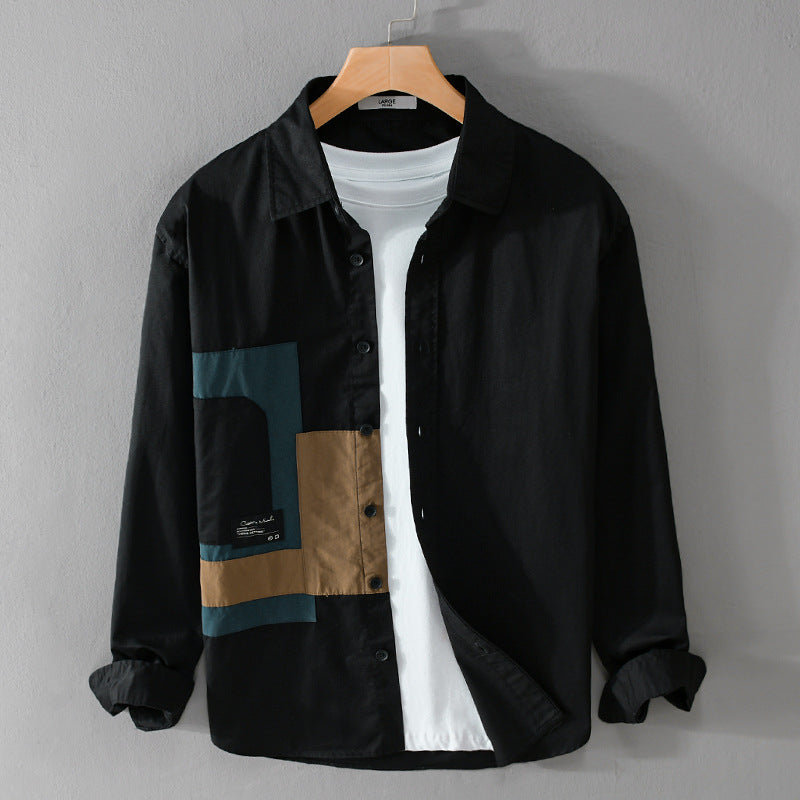 Herröverskjorta Skjorta med Geometric Patch Design och Ledig Passform
