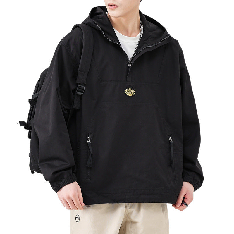 Herr med huva Anorak Pullover Jacka i Oversize Funktion Stil