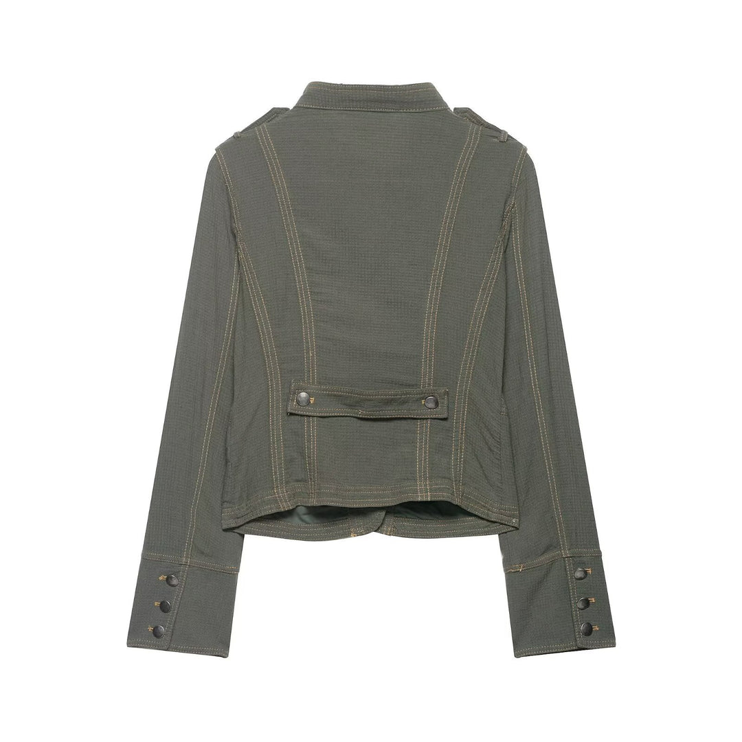 Dam Kort Utilityjacka med Stå Krage, Shoulder Flaps och Applied Lock Fickor
