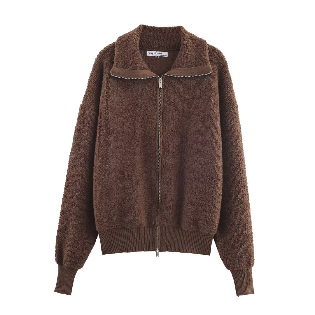 Dam oversize teddy fleecejacka med ståkrage och Ribbed mudd
