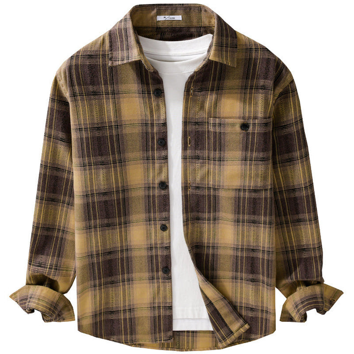Herr Rutig Flanell Skjortjacka i Overshirt Stil med Mjuk Borstad Yta
